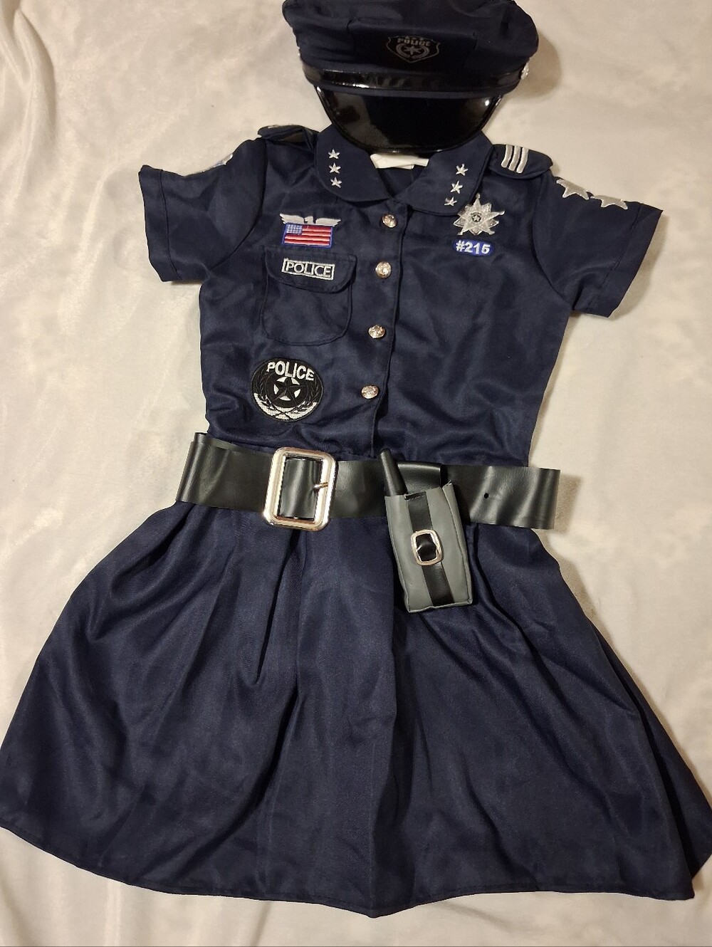Kids Navy Police Officer Costume Dress with Belt and Hat